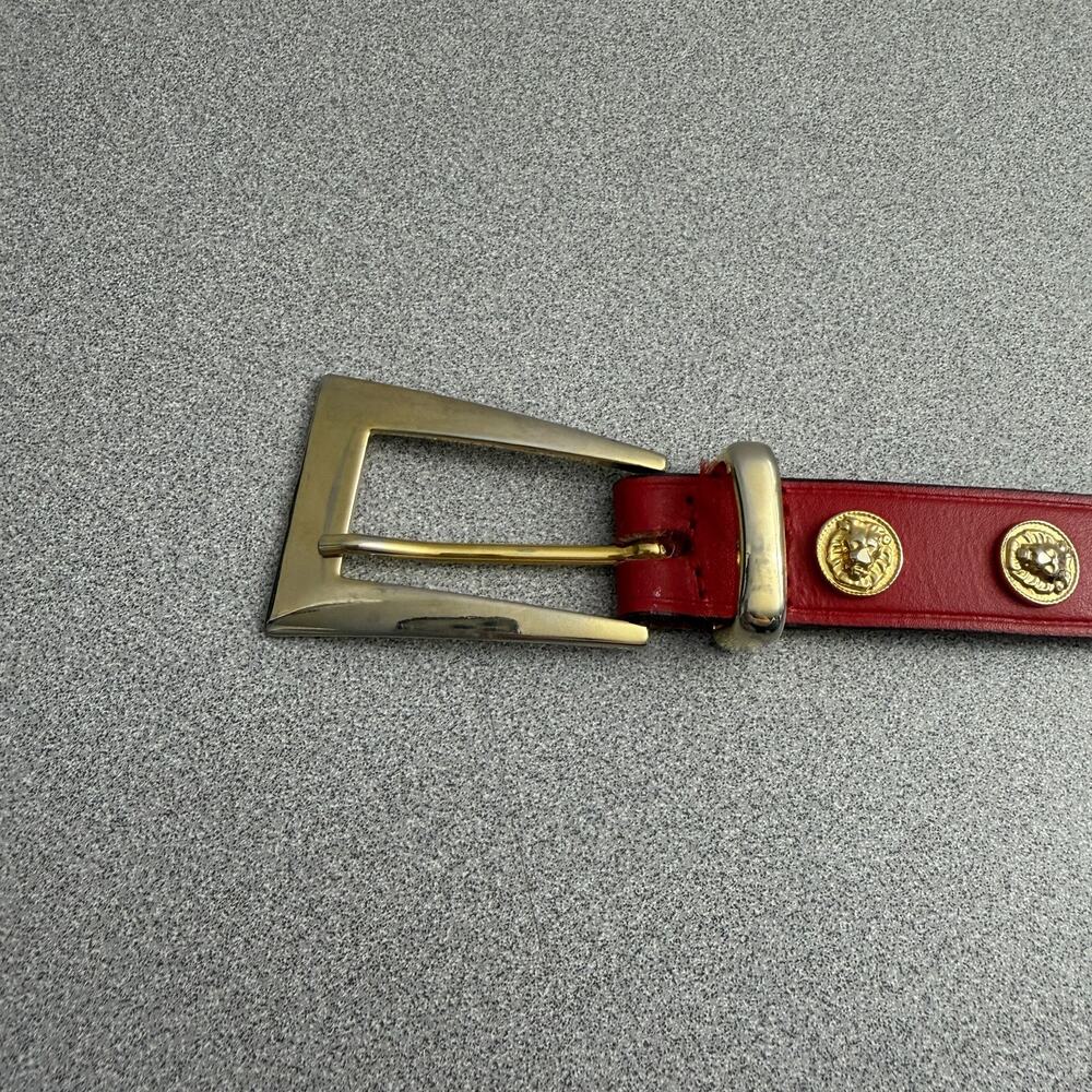 Anne Klein Lion Leather Belt Womens Red Gold Medallion 90s Metal 1" Animals - Picture 2 of 9
